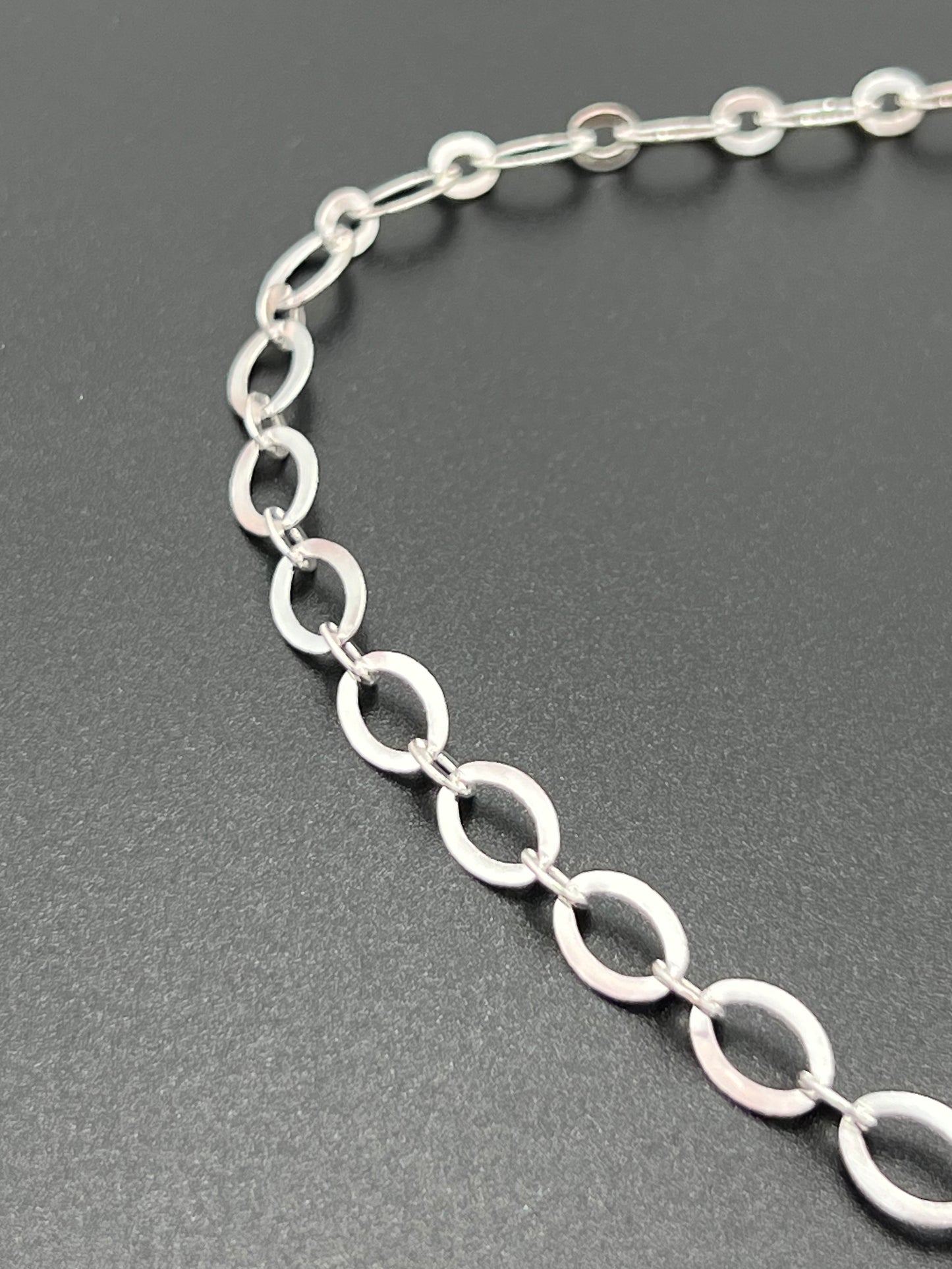 9x6mm Silver Plated Laser Oval Cut Small Chain Priced Per Foot