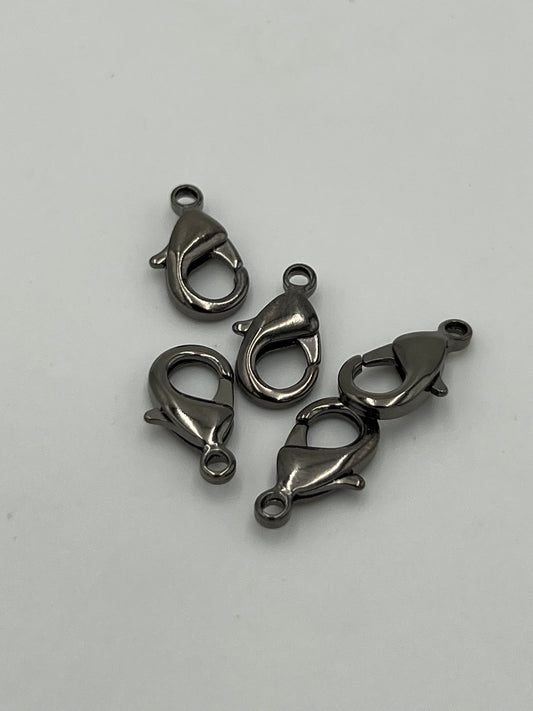 15mm Hematite Lobster Claw Clasp 50 Pack
