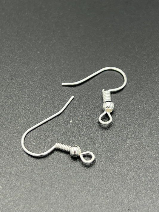 Silver Plated French Earwire Fishhook with Ball & Coil 100 Pack