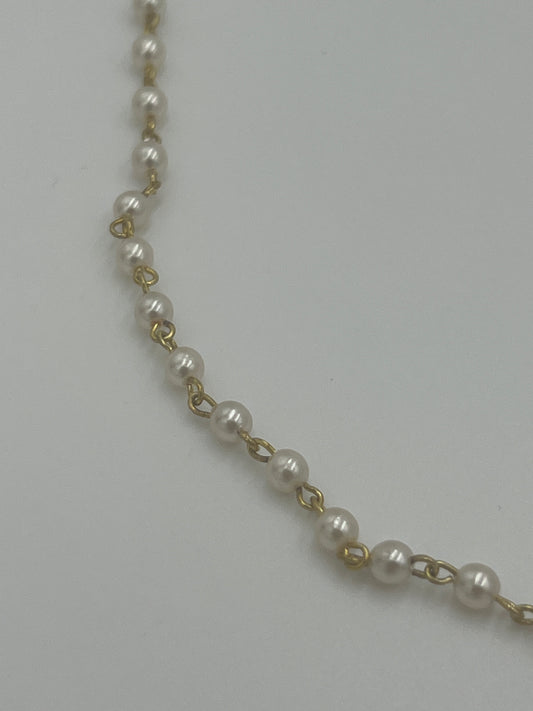 4mm Glass Cream Pearl Gold Plated Rosary Chain (36 Inch Finished Loop)