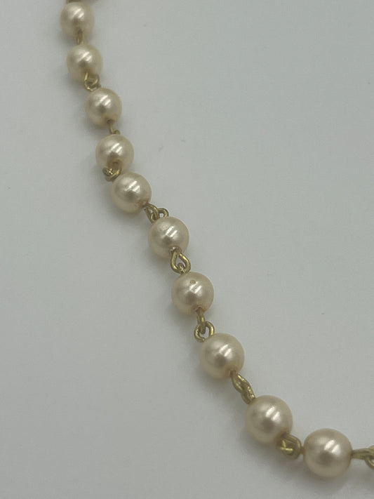 6mm White Glass Pearl Gold Plated Links 36 Inch Finished Loop