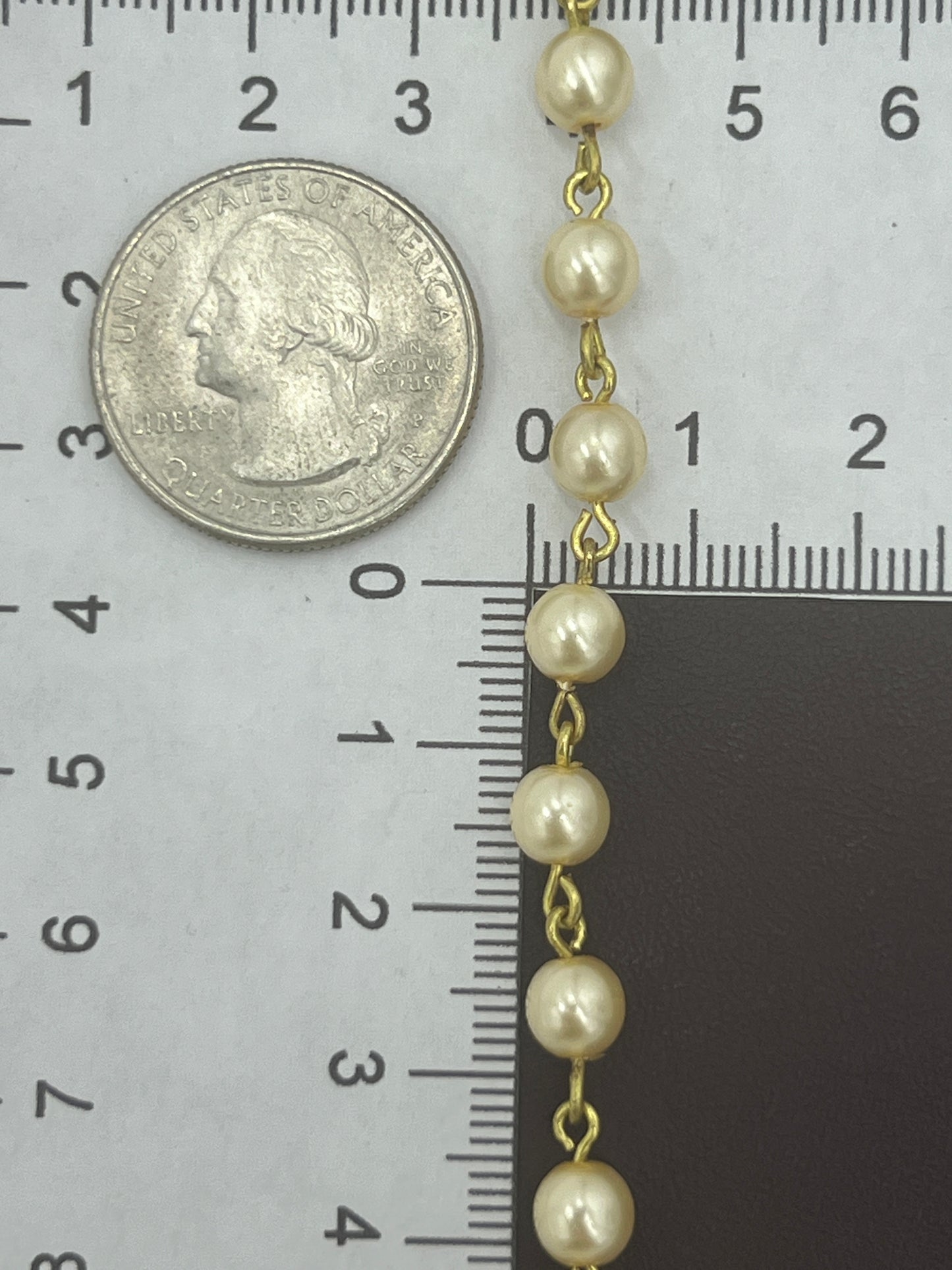 6mm White Glass Pearl Gold Plated Links 36 Inch Finished Loop