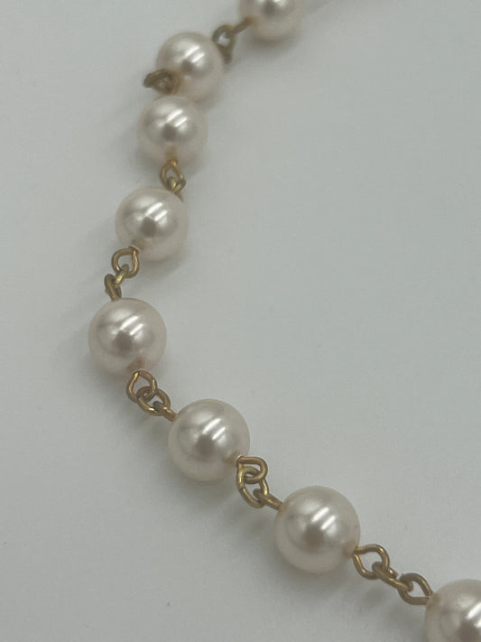 Cream Pearl 8mm Swar Rosary Goldplated Link (Finished Loop 36 inches)