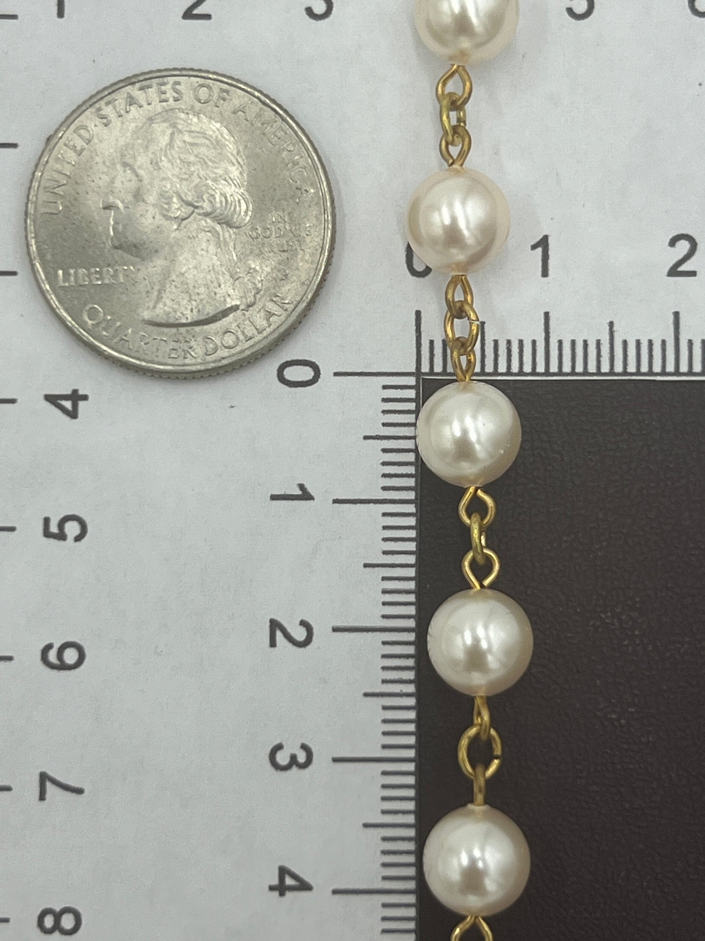 Cream Pearl 8mm Swar Rosary Goldplated Link (Finished Loop 36 inches)