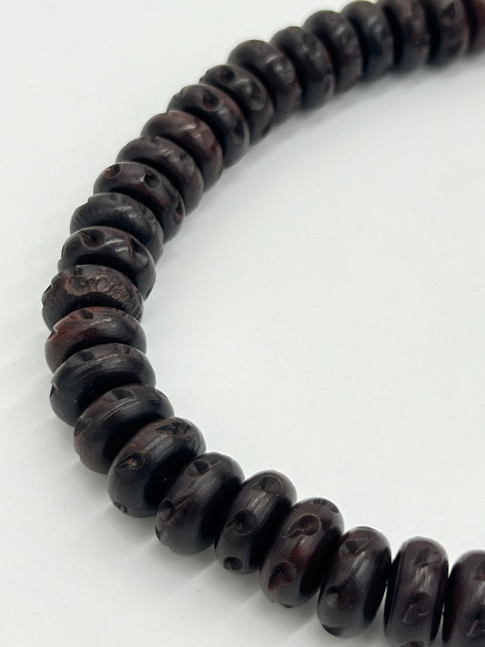 Wooden Rondell With Carving 12mm Beads 1 Strand (40cm)