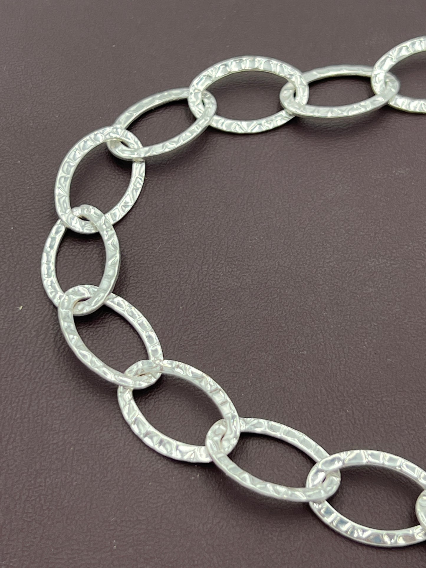 14x20mm Silver Plate Hammered Oval Chain