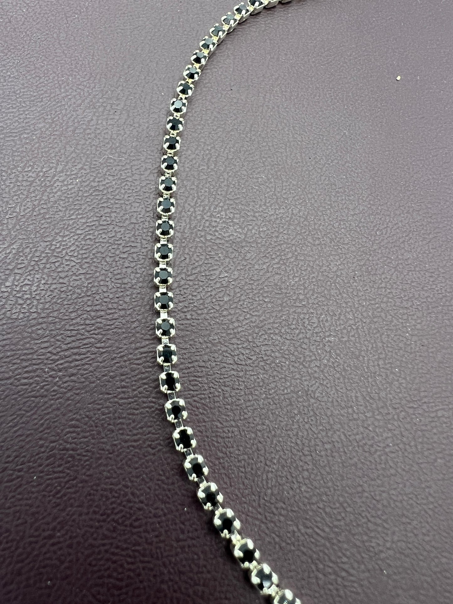 Czech Rhinestone 6mm Black With Silver Links Priced Per Foot