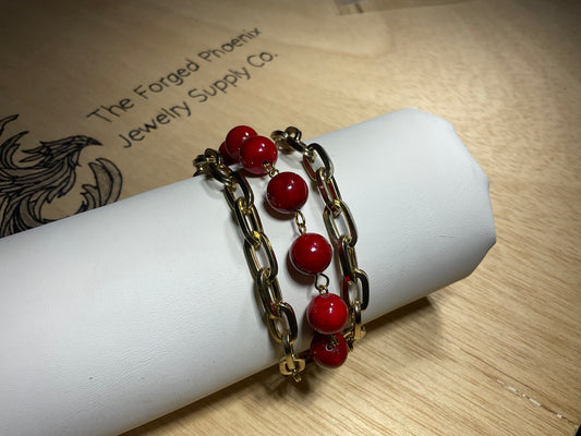 Triple Red and Gold Bracelet