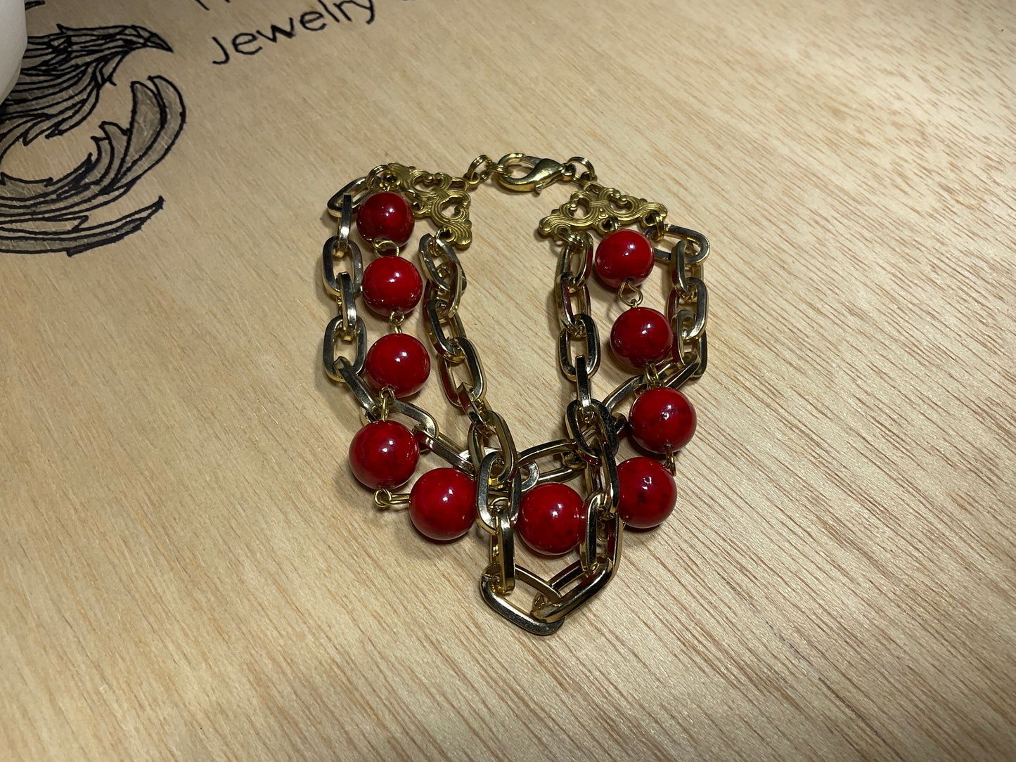 Triple Red and Gold Bracelet