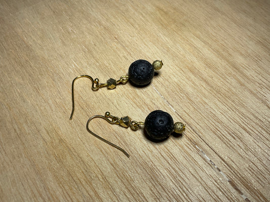 Lava stone and Gold Stardust Bead Earring