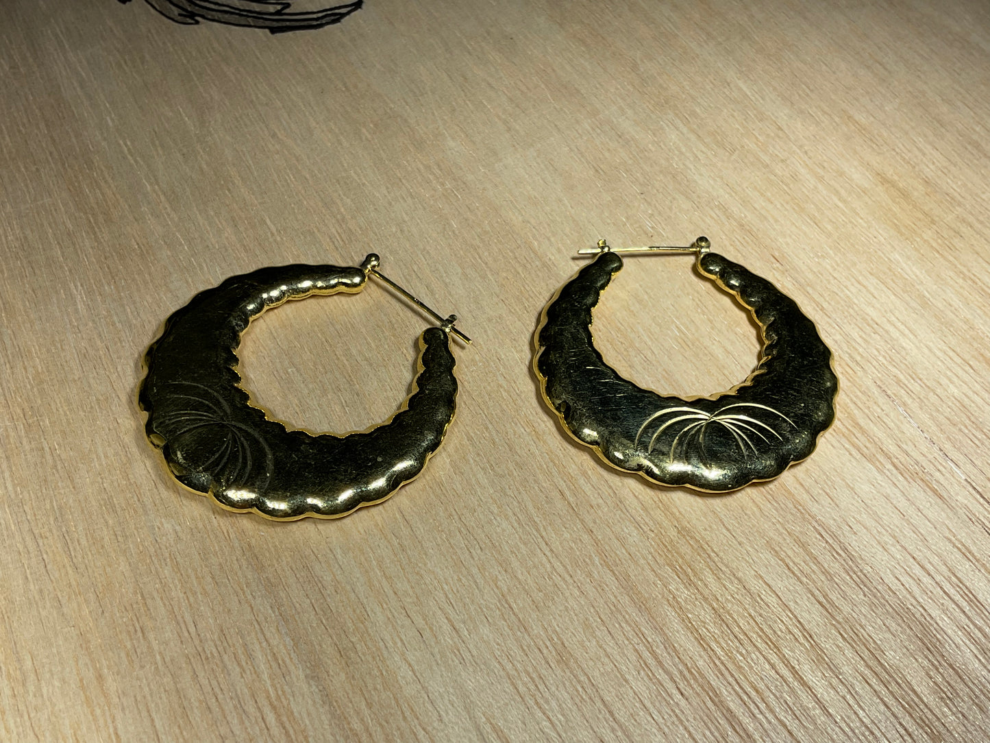 Gold Loop with Design Earrings