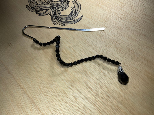 Spiral Chinese Rondell Beaded Bookmark W/ Black Pendant