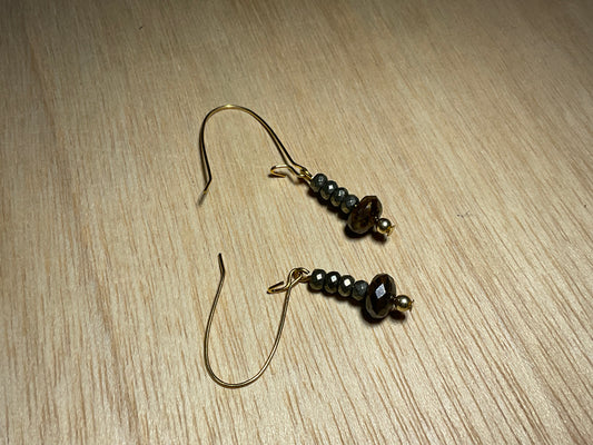 Bronzite and Rondell Dangle earrings Goldplated