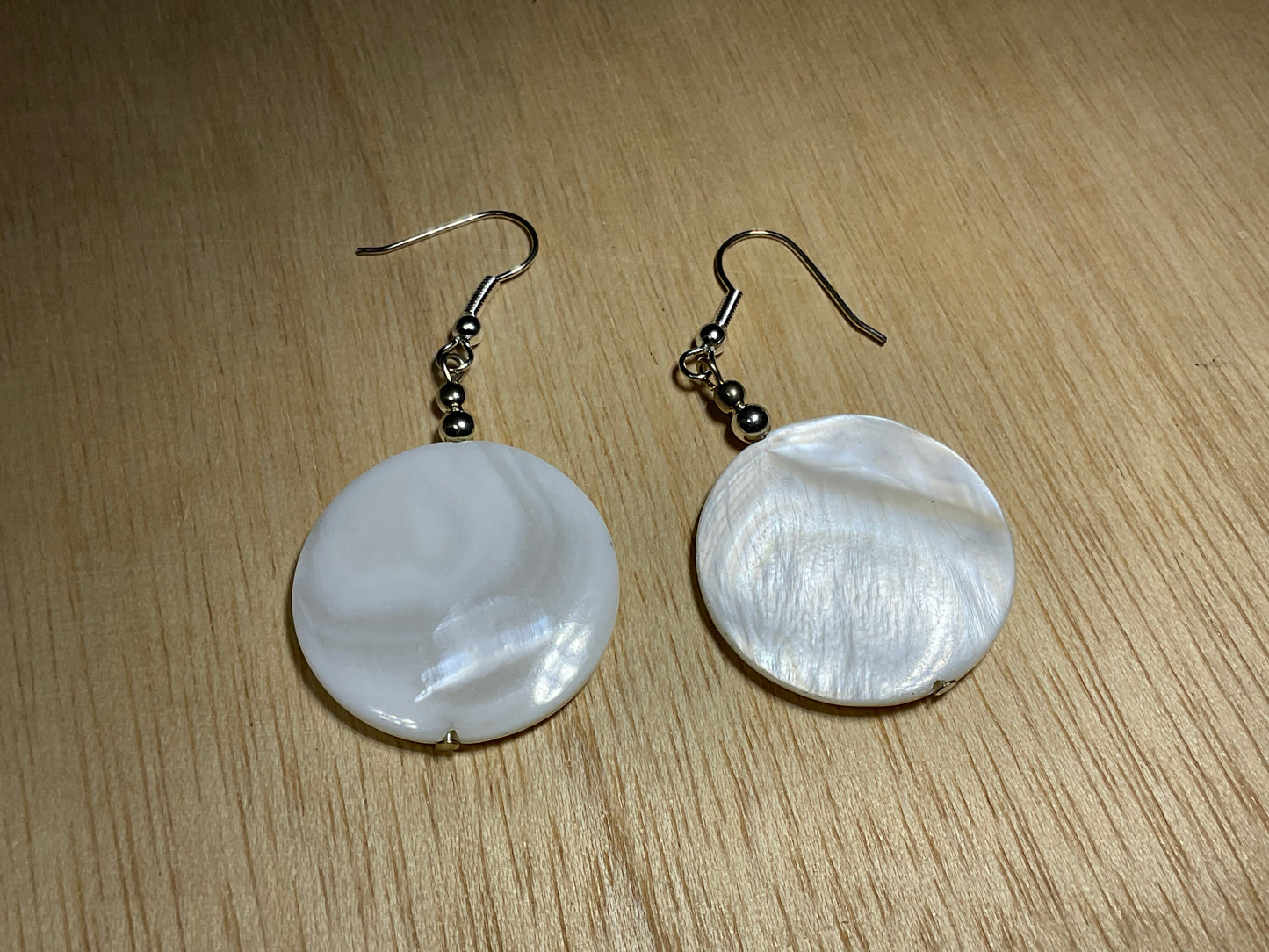 M. O. P. Round Shell and Circle Bugle Bead Earrings