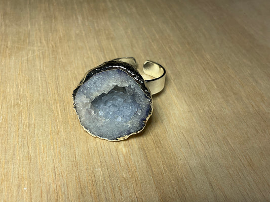 Druzy Silverplated Adjustable Ring