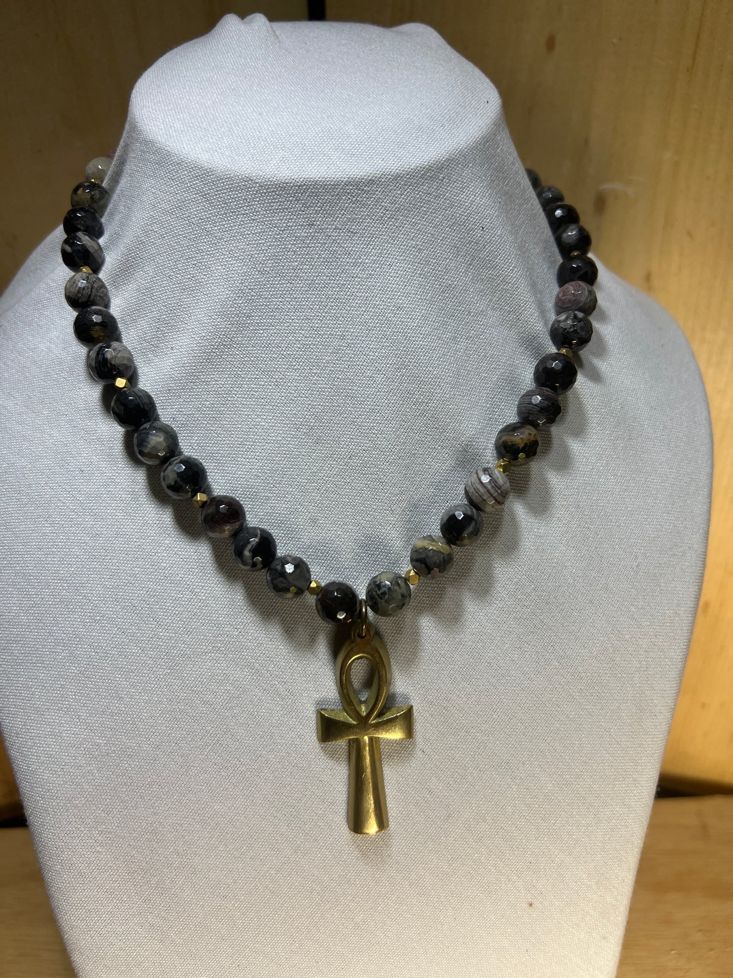 Ankh and Gemstone Necklace W/Strong Magnetic Clasp