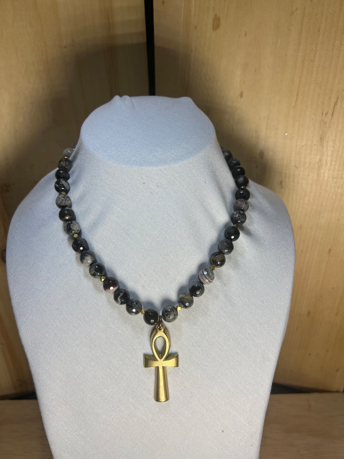 Ankh and Gemstone Necklace W/Strong Magnetic Clasp