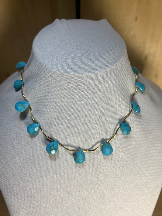 Wavy Impression Turquoise Necklace W/Strong Magnetic Clasp