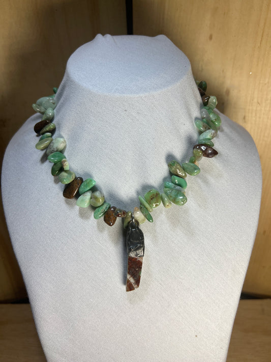 Green Earth Natural Gemstone Necklace With Crystal Pendant