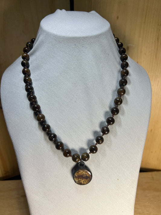 Beaded Bronzite Necklace With Pendant