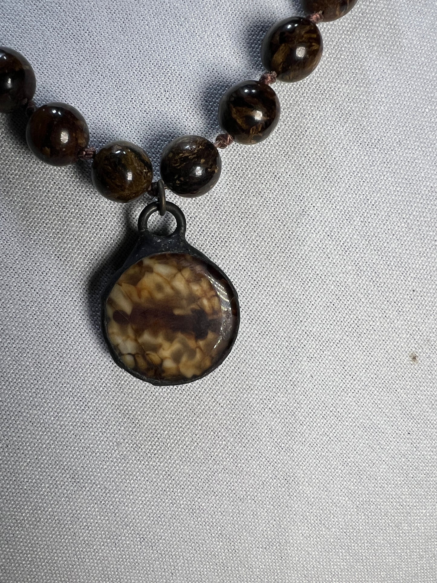 Beaded Bronzite Necklace With Pendant