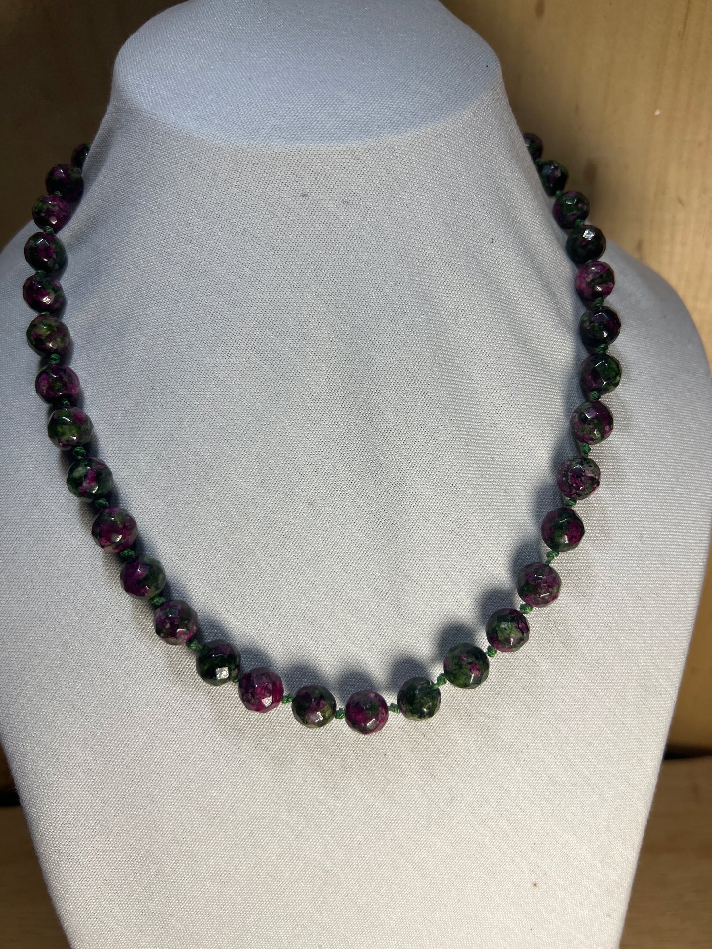 Pink and Green Earthy Gemstone Knotted Necklace