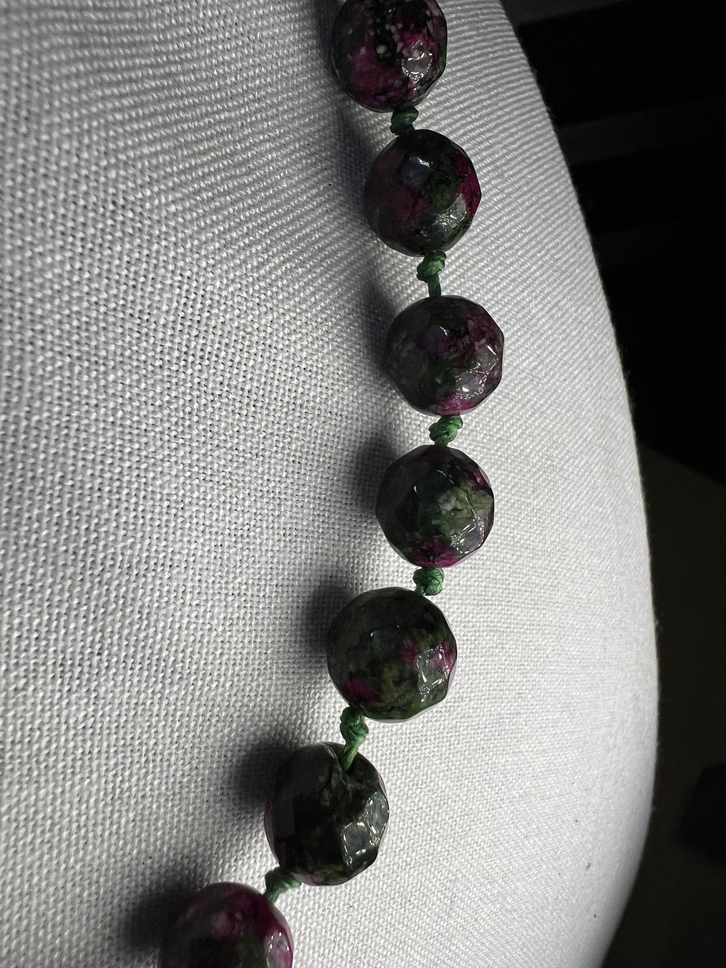 Pink and Green Earthy Gemstone Knotted Necklace