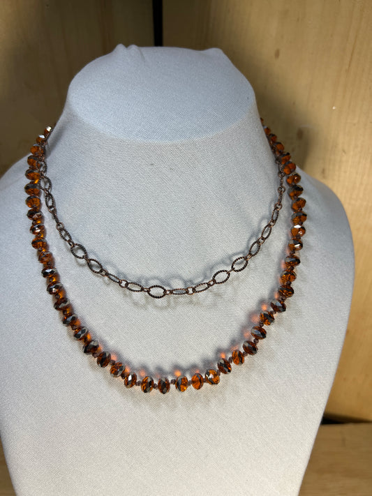 Knotted Swarovski Beaded Necklace w/Chain