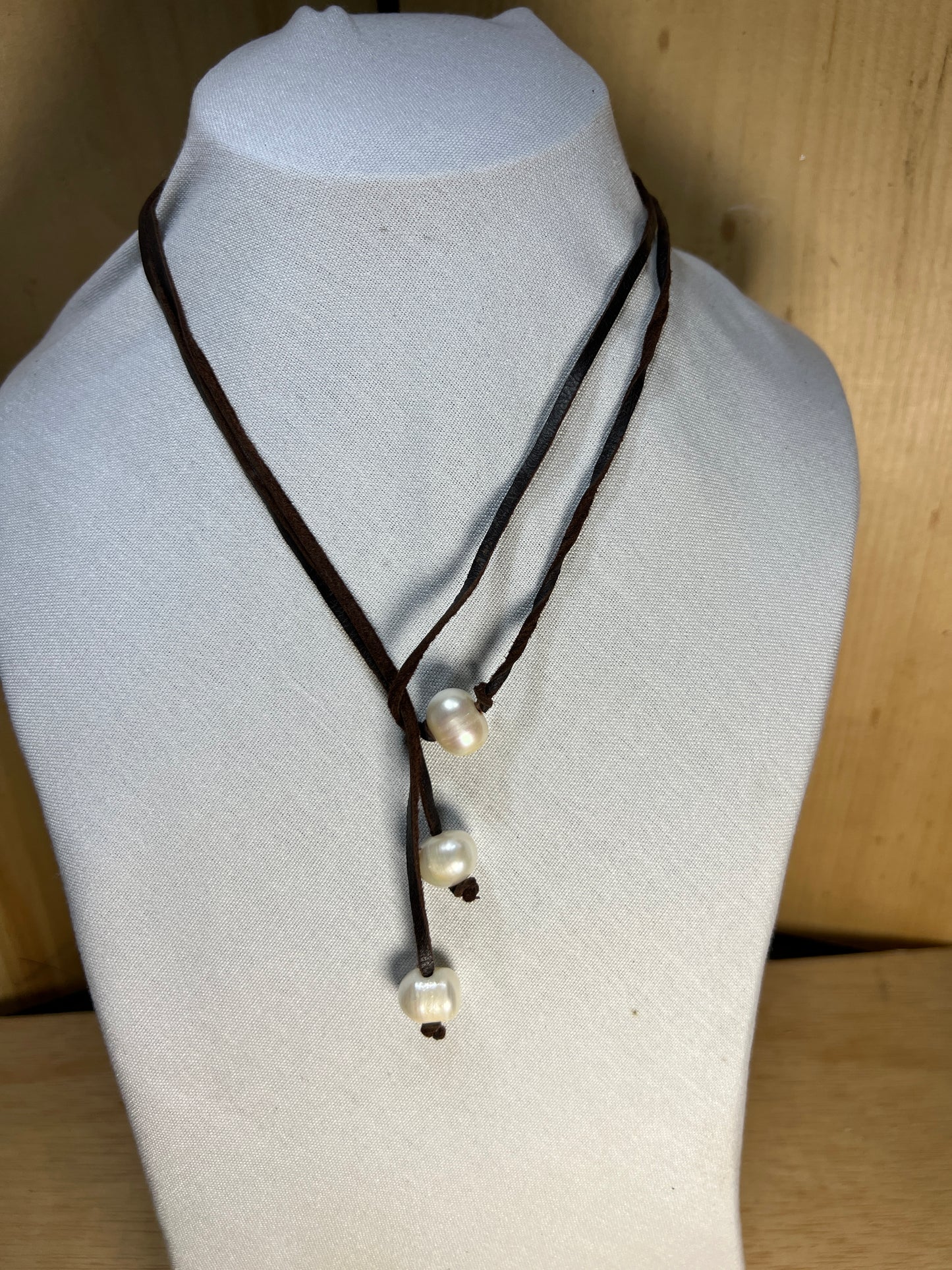 Large Freshwater Pearl and Suede Necklace