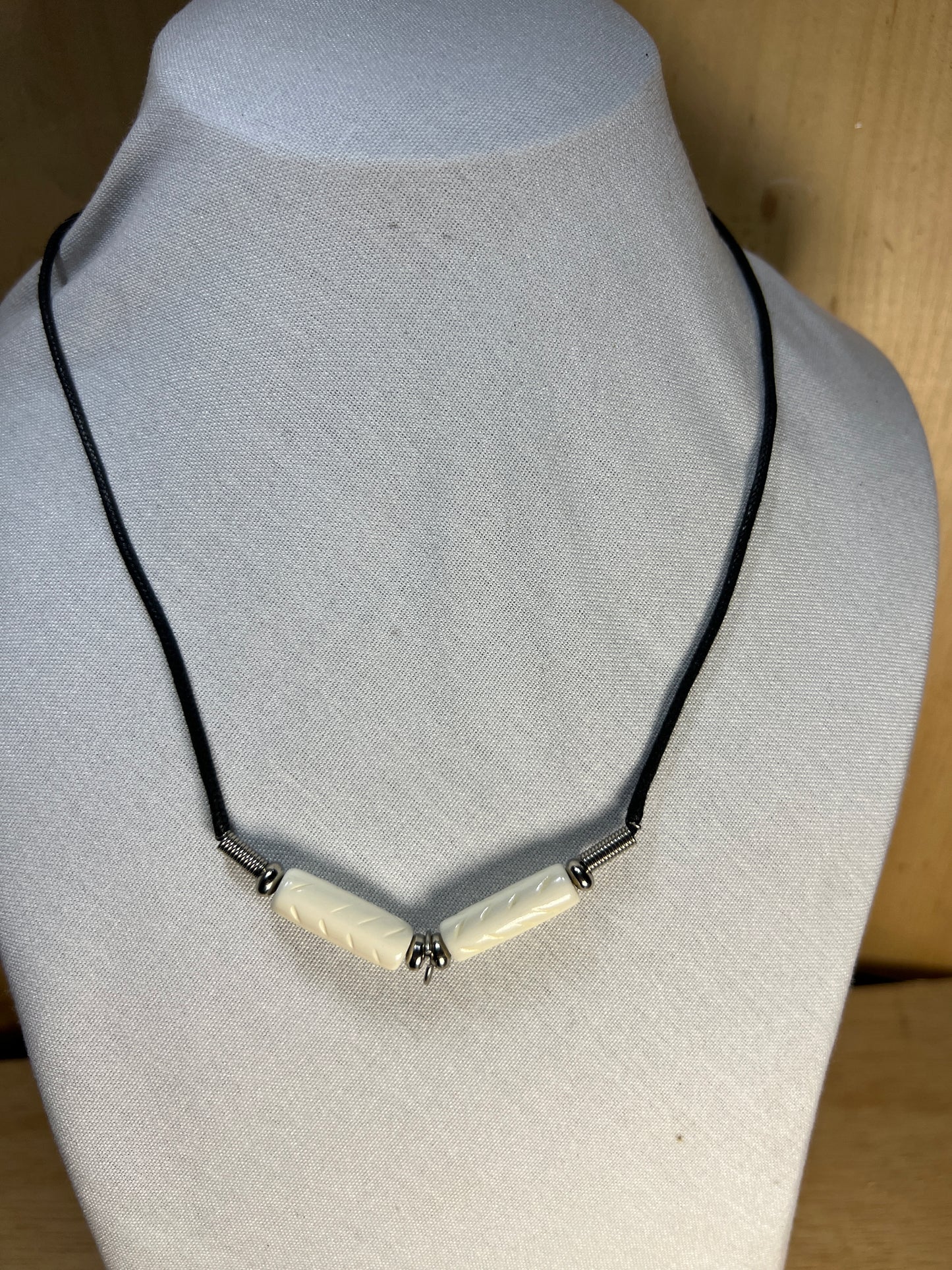 Bone and String Necklace W/jumpring For Pendant